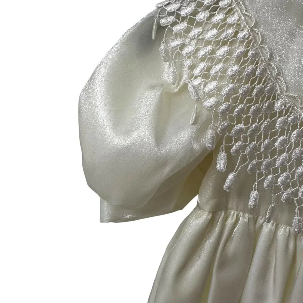 Vintage Honeybee Frilly Lace Dress Girls‎ Sz 5 Ivory Flower Girl Pageant Shimmer